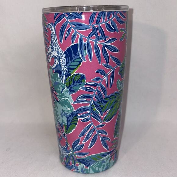 Lilly Pulitzer Pink Green Floral Ceramic Tumbler Gold Lid Coffee Travel Mug Cup - Picture 4 of 6